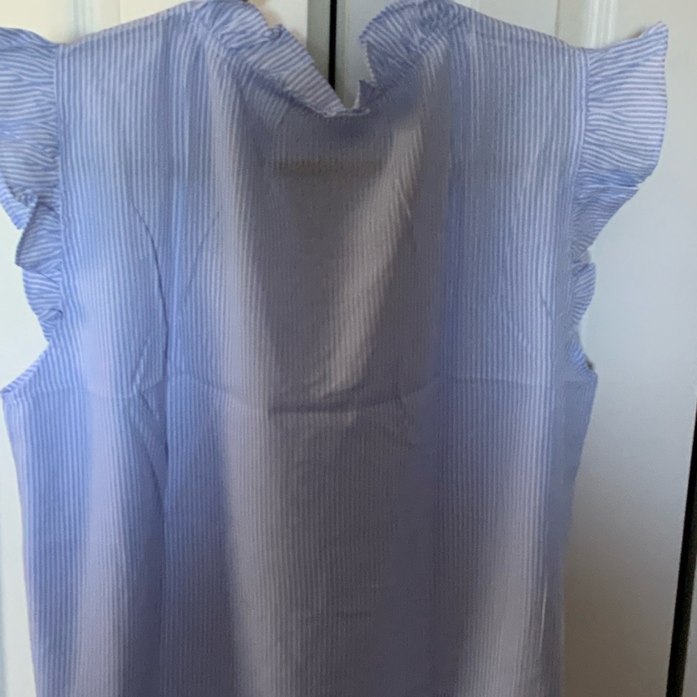 Rooscier Women's Striped Ruffle Cap Sleeve V Neck - Picture 5 of 6